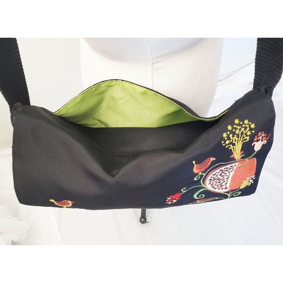 GAMA-GO Womens Messenger Bag Black Flowers and Birds Embroidery - Picture 4 of 13